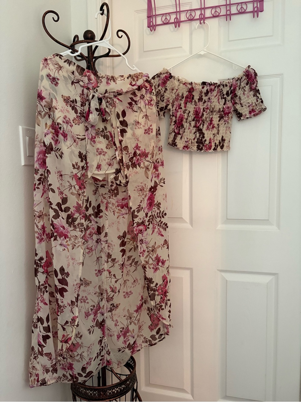 Miss Lili Pink Floral Maxi Skirt with Matching Crop Top